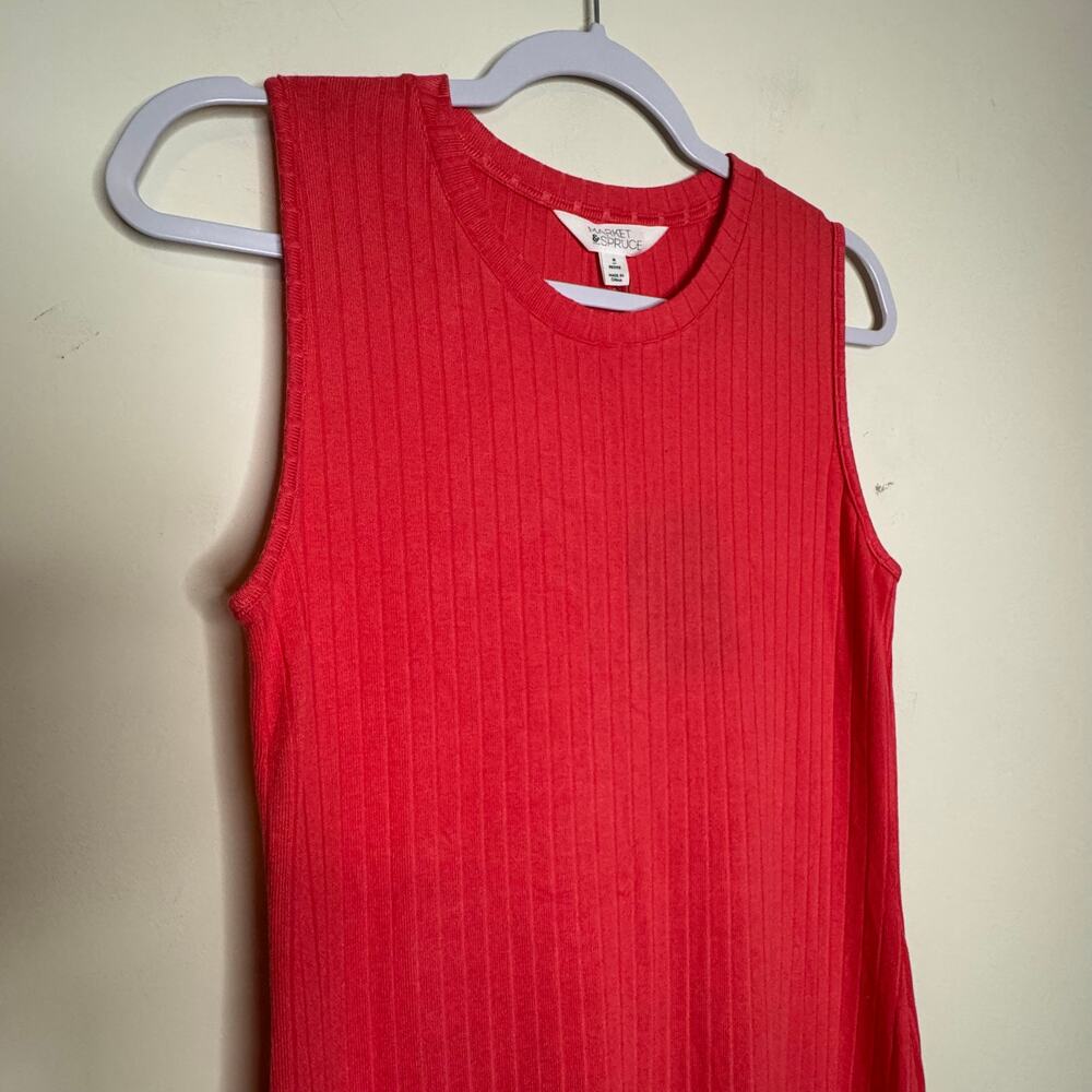Market & Spruce Crewneck Sleeveless Ribbed Tank Dress Medium Petite Coral NWT - Picture 4 of 8